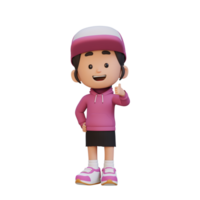 3D girl character give a thumb up with cute happy face png