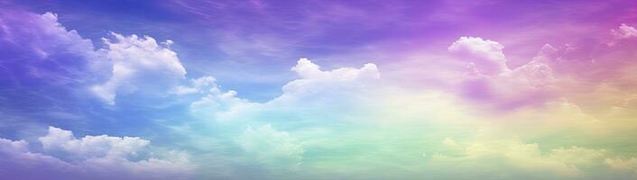 AI generated Rainbow sky with fluffy clouds. Multicolored toned sky. AI Generated. photo