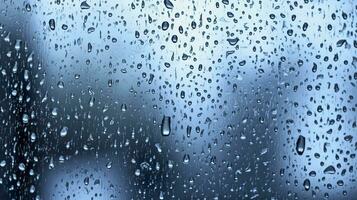 ai generado gotas de lluvia en el ventana. azul tono. generativo ai foto