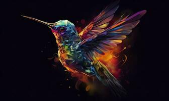 AI generated hummingbird logo with multiple colors flying through the air.  AI Generated photo