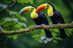 AI generated Toucan sitting on the branch in the forest. AI Generated photo