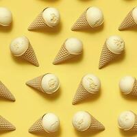 AI generated Ice Cream pattern on yellow background, top view. AI Generated photo