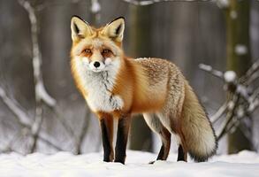 ai generado rojo zorro en pie en nieve. ai generado. foto