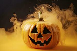 AI generated Halloween pumpkin with steam. AI Generated photo