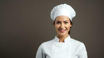 ai generado un caucásico chico vestido como un cocinero y preparando comida en cocina. foto