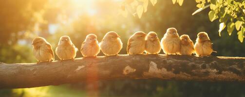 AI generated Flock of tree sparrows on the branch in a garden photo