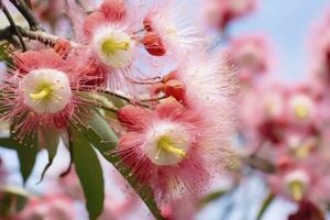 AI generated Beautiful Gum tree pink flowers and buds. AI Generated photo