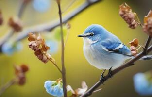 AI generated Cute little bird with a  nature background.  AI Generated. photo