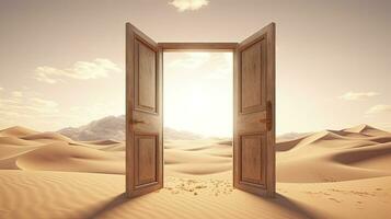 AI generated The opened door on the desert. Unknown and start up concept. AI Generated. photo