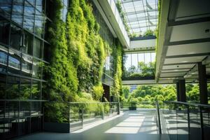 AI generated Office building with green environment. AI Generated photo