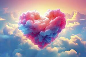 AI generated Beautiful colorful valentine's day heart in the clouds as abstract background. AI Generated photo