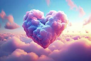 AI generated Beautiful colorful valentine's day heart in the clouds as abstract background. AI Generated photo