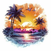 AI generated Tropical sunset for t-shirt design. AI Generated photo