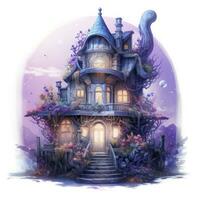 AI generated Moonlight dark themed night elf fairytale fantasy fairy house. AI Generated photo