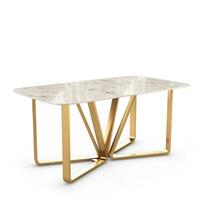 Modern Rectangle Faux Marble Dining Table Gold photo