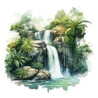 AI generated Green tropical waterfall in the forest. AI Generated photo