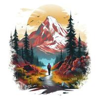 AI generated Vibrant colors wilderness hiking scene for t-shirt. AI Generated photo