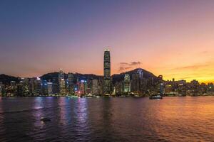 night view of victoria harbor and hongkong island in hong kong, China photo