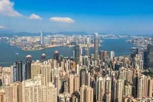 view of victoria harbour and hong kong island over victoria peak in hongkong, china photo