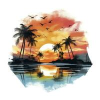 AI generated Tropical sunset for t-shirt design. AI Generated photo