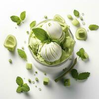 ai generado matcha hielo crema postre en blanco antecedentes. ai generado foto