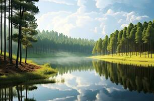 AI generated Beatiful nature lake and forest.AI Generated. photo