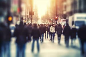 AI generated Blurred business people walking in the city scape. AI Generated photo