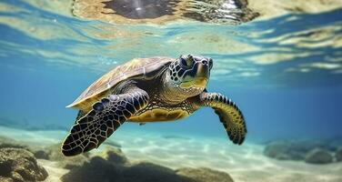 AI generated Photo of Sea turtle in the Galapagos island. Generative AI