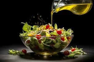 AI generated health benefits of healthy salad, in the style of precise detailing, smooth and shiny. AI Generated photo