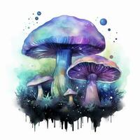 AI generated Watercolor Magical Mushrooms for T-shirt Design. AI Generated photo