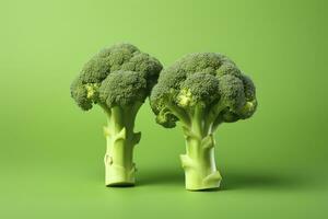 AI generated Two broccoli pieces arranged on background. AI Generated photo