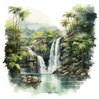 AI generated Green tropical waterfall in the forest. AI Generated photo