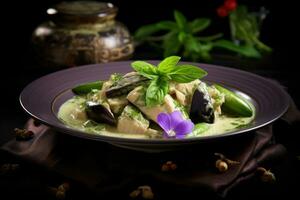 AI generated Green curry with chicken and eggplant photo