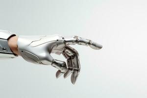 AI generated Cyborg robotic arm, metal bionic prosthesis, isolated on a white background photo