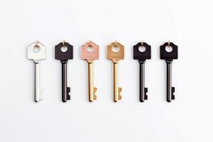 AI generated A set of colored keys isolated on a white background photo