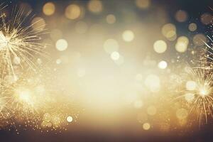 AI generated Gold Vintage Fireworks and bokeh on New Year's Eve and copy space. AI Generated photo