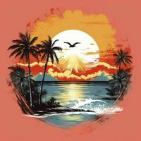 AI generated Tropical sunset for t-shirt design. AI Generated photo