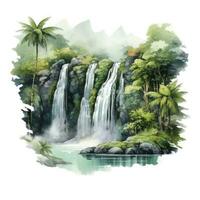 AI generated Green tropical waterfall in the forest. AI Generated photo