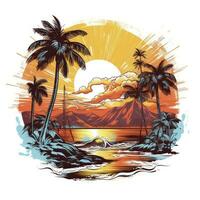 AI generated Tropical sunset for t-shirt design. AI Generated photo