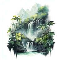 AI generated Green tropical waterfall in the forest. AI Generated photo