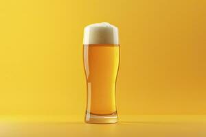 ai generado cerveza vaso con lleno cerveza aislado con un amarillo antecedentes. ai generado foto