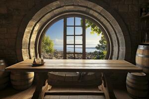 AI generated Barrel in an ancient castle beside the window. AI Generated photo