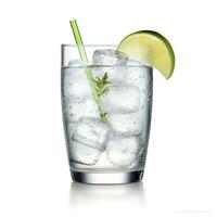 AI generated Gin tonic glass of water with ice isolated on white background. AI Generated photo