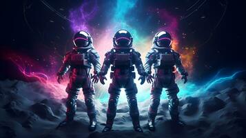 AI generated Adventure of three spacemen or astronauts on Mars. photo