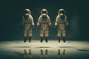 AI generated Three spacemen or astronauts floating photo