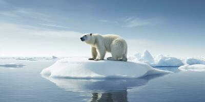 AI generated Polar bear on ice floe. Melting iceberg and global warming. AI Generated photo