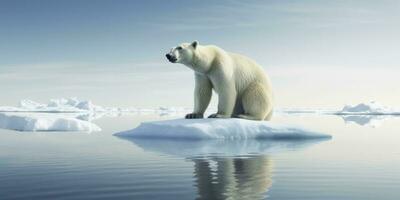 ai generado polar oso en hielo témpano de hielo. derritiendo iceberg y global calentamiento ai generado foto