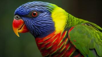 AI generated Side view Closeup of beautiful and colorful Lorikeet Green naped bird. Generative AI photo