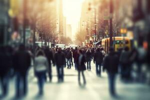 AI generated Blurred business people walking in the city scape. AI Generated photo