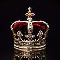 AI generated The Royal Coronation Crown Isolated on a Black Background. Generative AI photo